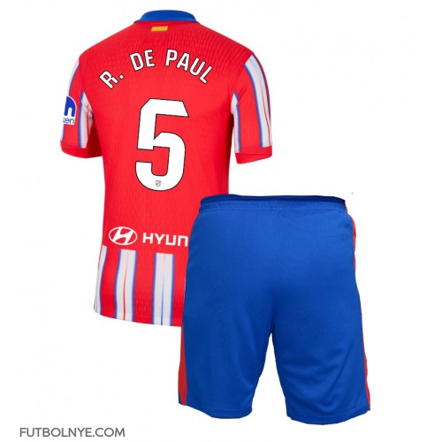 Camiseta Atletico Madrid Rodrigo De Paul #5 Primera Equipación para niños 2024-25 manga corta (+ pantalones cortos)